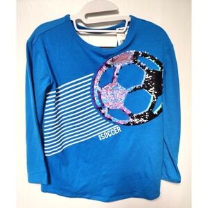 Justice Active Girl's Long Sleeve Blue Top w Sequined Soccer ball Size 10 New